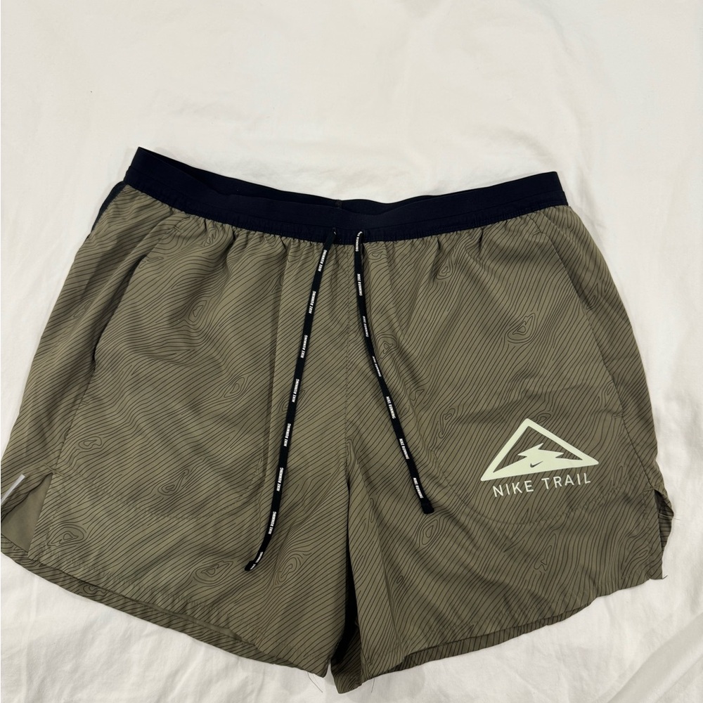 Nike Dri-Fit Trail Army Green Shorts with Black Trim